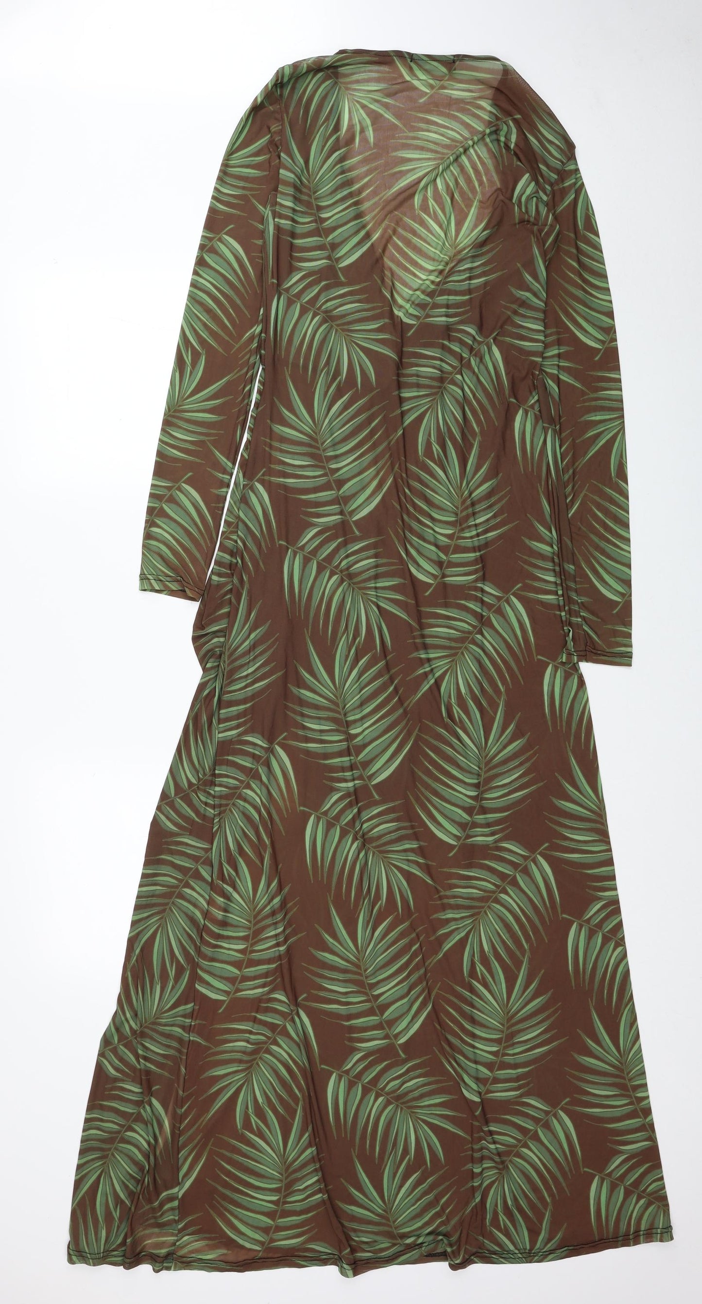 Missguided Womens Brown Floral Polyester Wrap Dress Size 12 V-Neck Tie