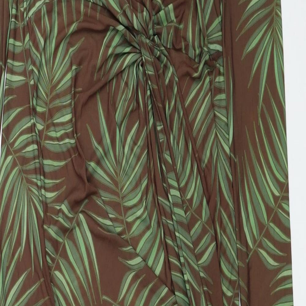 Missguided Womens Brown Floral Polyester Wrap Dress Size 12 V-Neck Tie