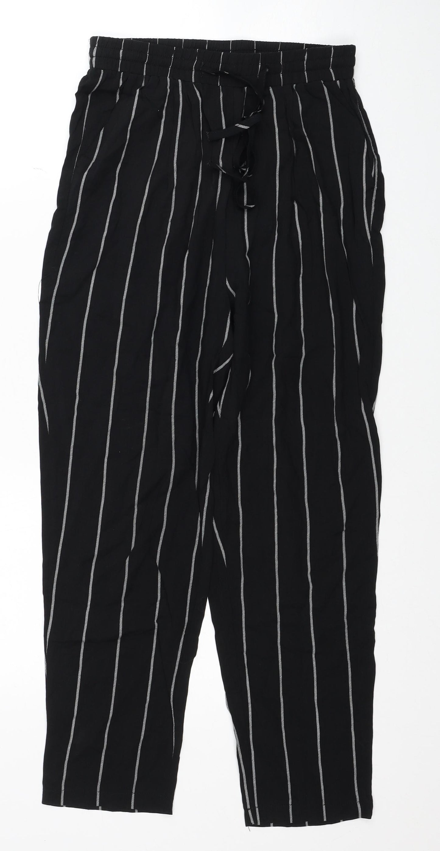 PRETTYLITTLETHING Womens Black Geometric Viscose Trousers Size 8 Regular Drawstring