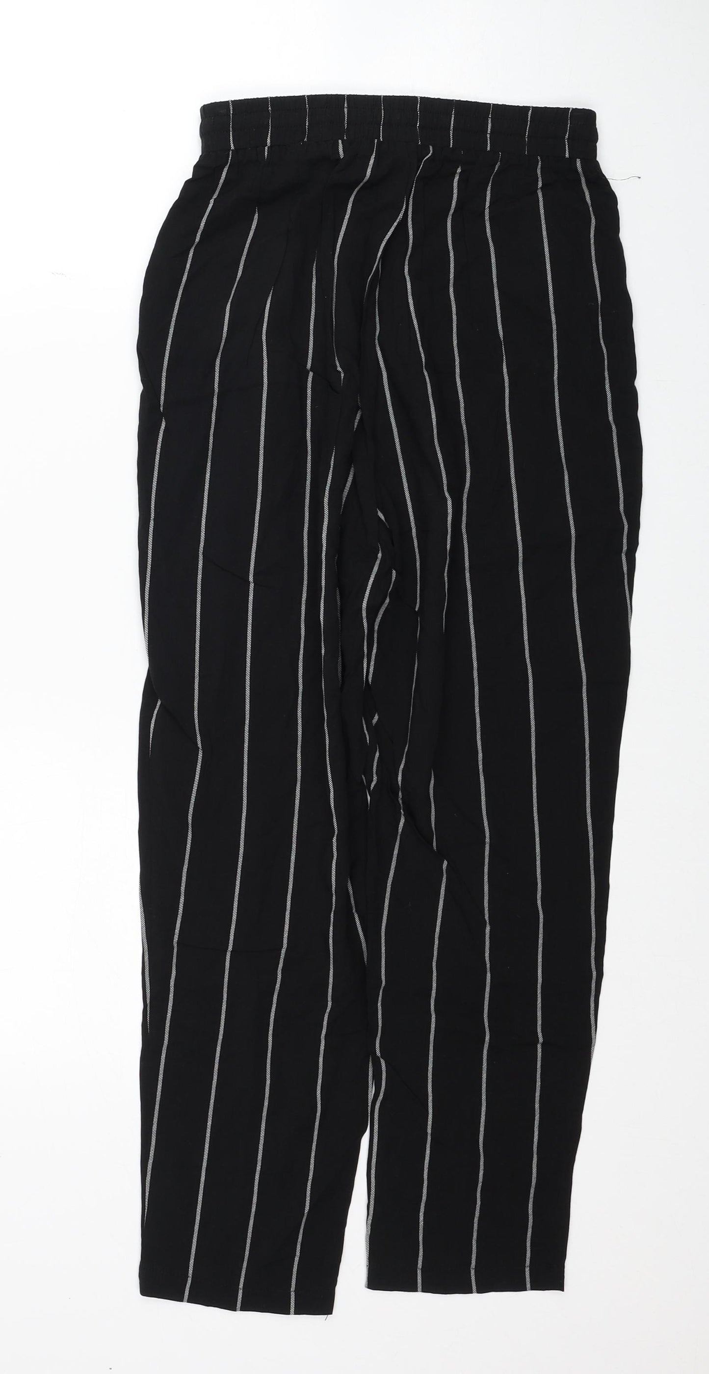 PRETTYLITTLETHING Womens Black Geometric Viscose Trousers Size 8 Regular Drawstring