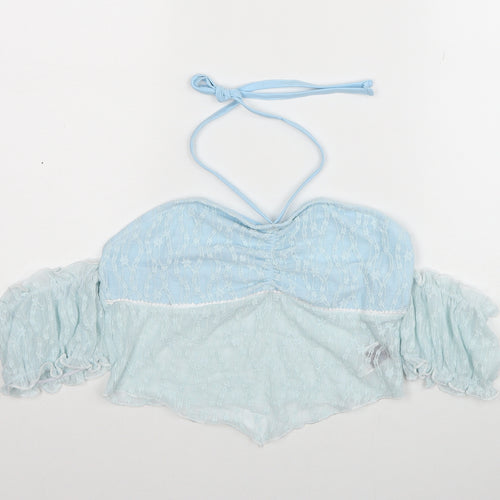 ROMWE Womens Blue Polyester Cropped Blouse Size 10 Sweetheart