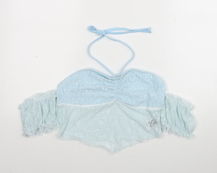 ROMWE Womens Blue Polyester Cropped Blouse Size 10 Sweetheart