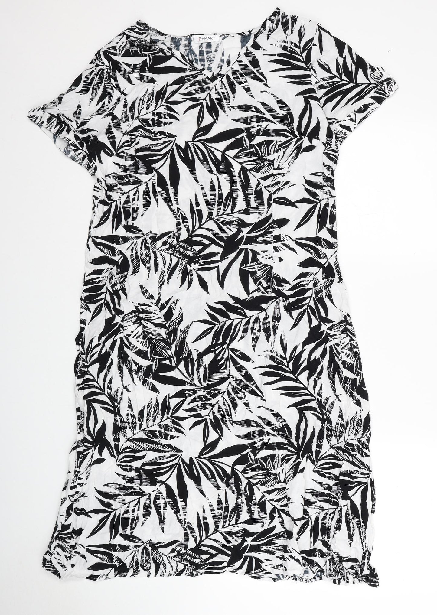 Damart Womens White Floral Viscose Shift Size 16 V-Neck Pullover