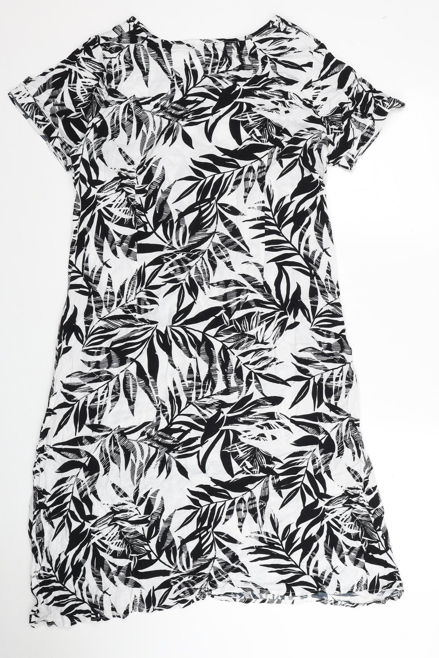 Damart Womens White Floral Viscose Shift Size 16 V-Neck Pullover