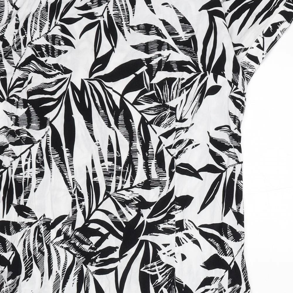 Damart Womens White Floral Viscose Shift Size 16 V-Neck Pullover