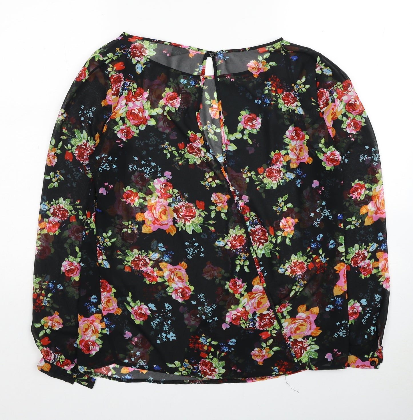 George Womens Black Floral Polyester Basic Blouse Size 10 Boat Neck