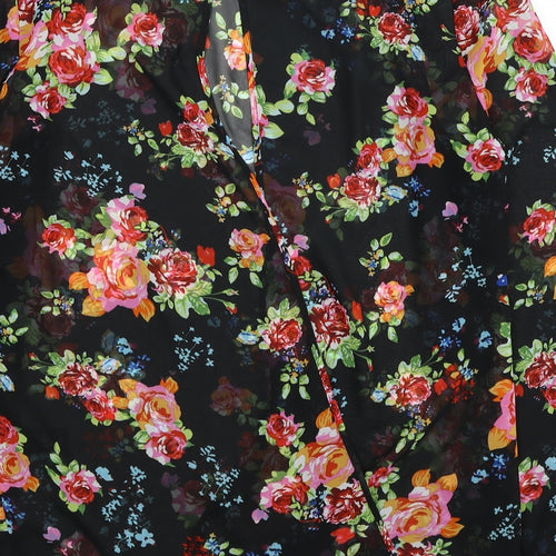 George Womens Black Floral Polyester Basic Blouse Size 10 Boat Neck