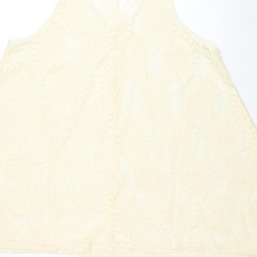 Exist Womens Yellow Floral Polyester Basic Blouse Size M V-Neck