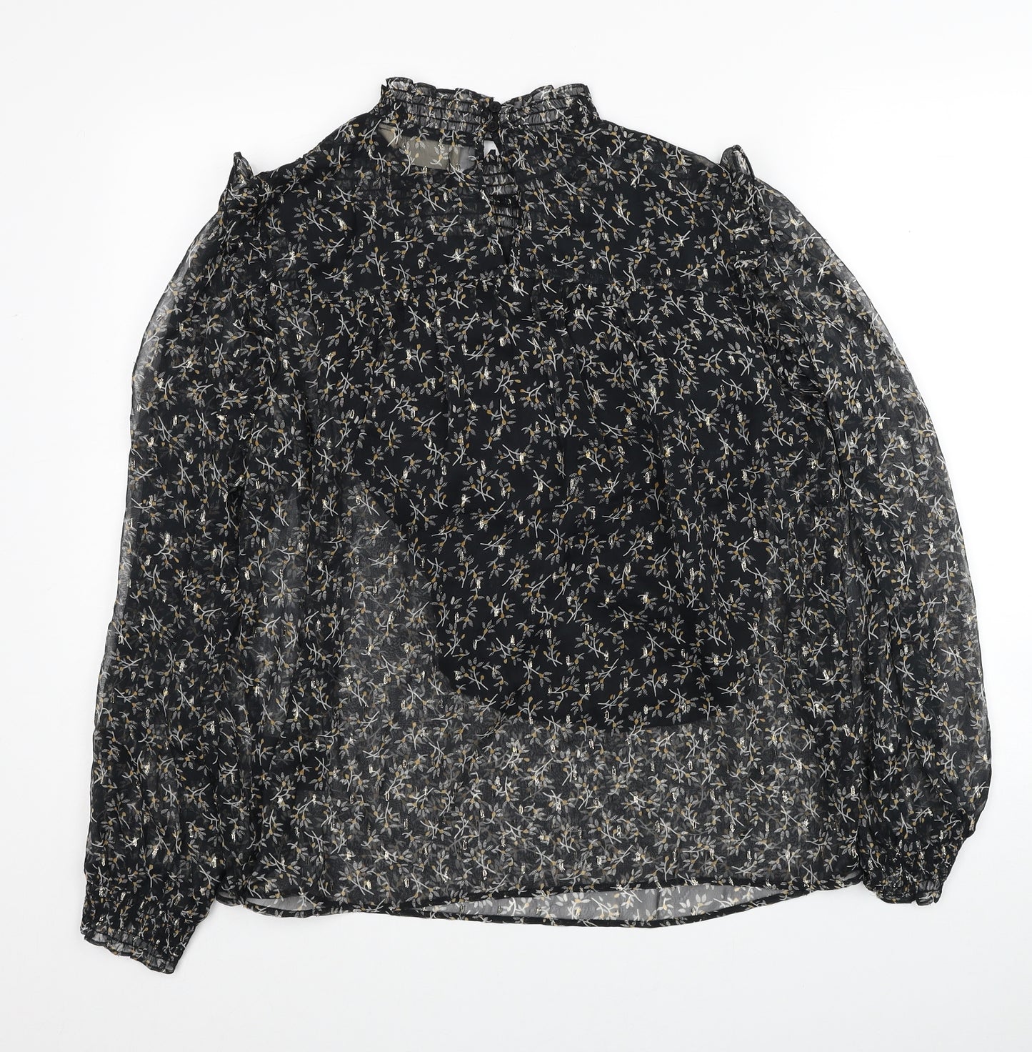 The Shirt Company London Womens Black Floral Polyester Basic Blouse Size 14 Mock Neck