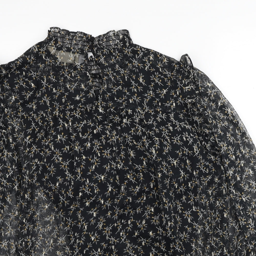 The Shirt Company London Womens Black Floral Polyester Basic Blouse Size 14 Mock Neck