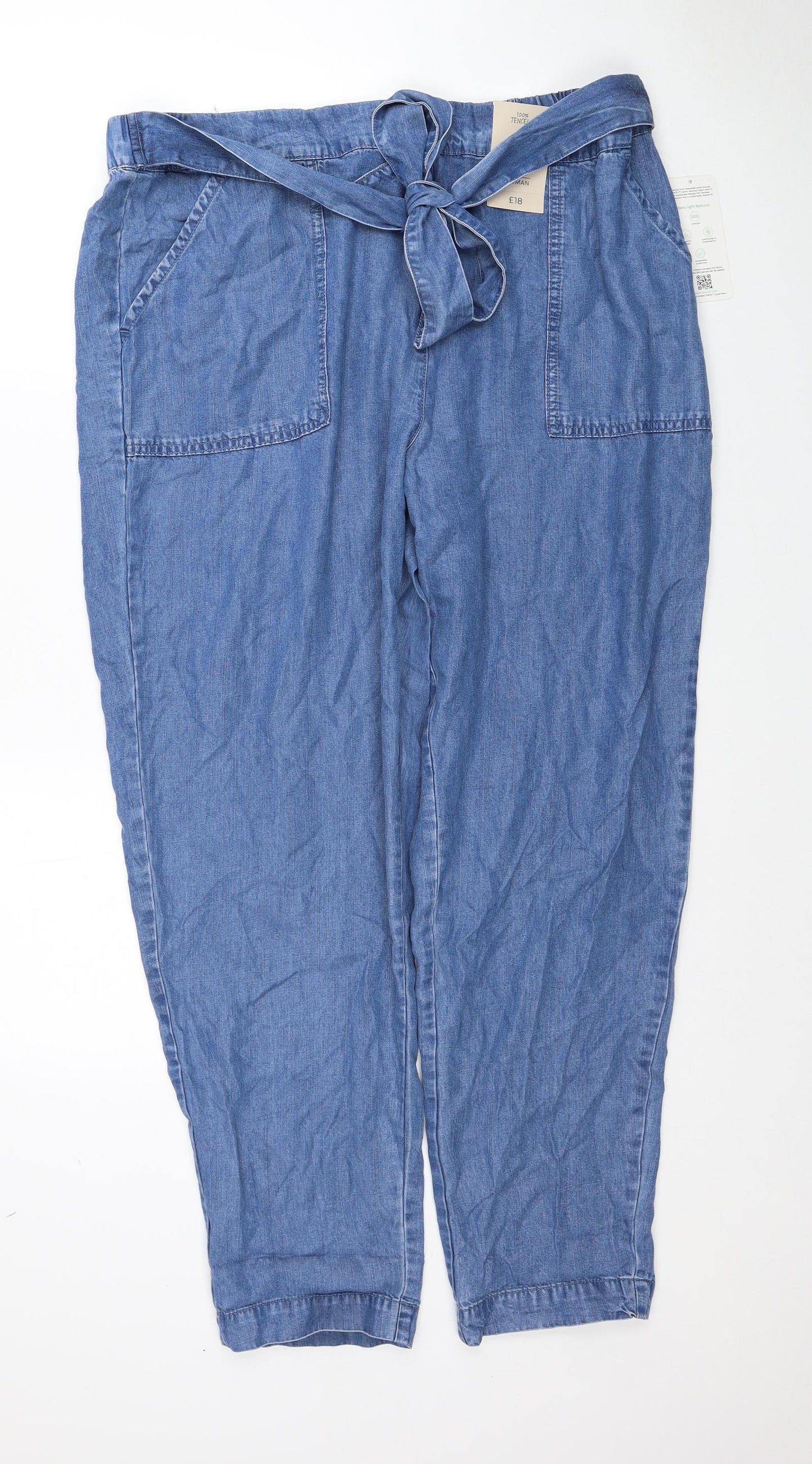 TU Womens Blue Cotton Blend Tapered Jeans Size 18 Regular