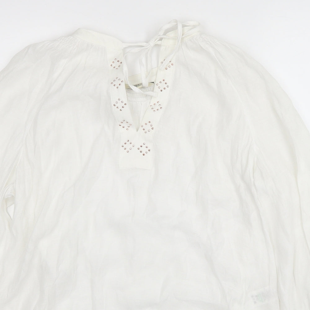 Papaya Womens White Viscose Basic Blouse Size 14 V-Neck