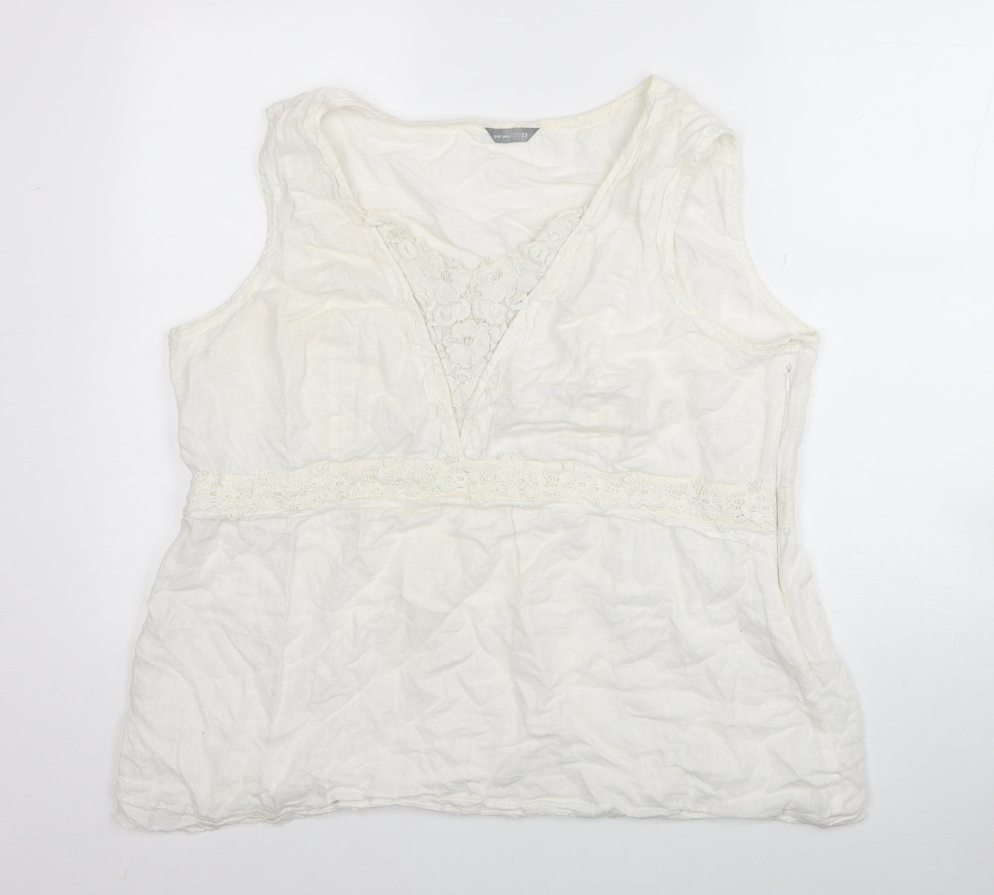 Per Una Womens Ivory Linen Basic Tank Size 22 Scoop Neck - Lace Detail