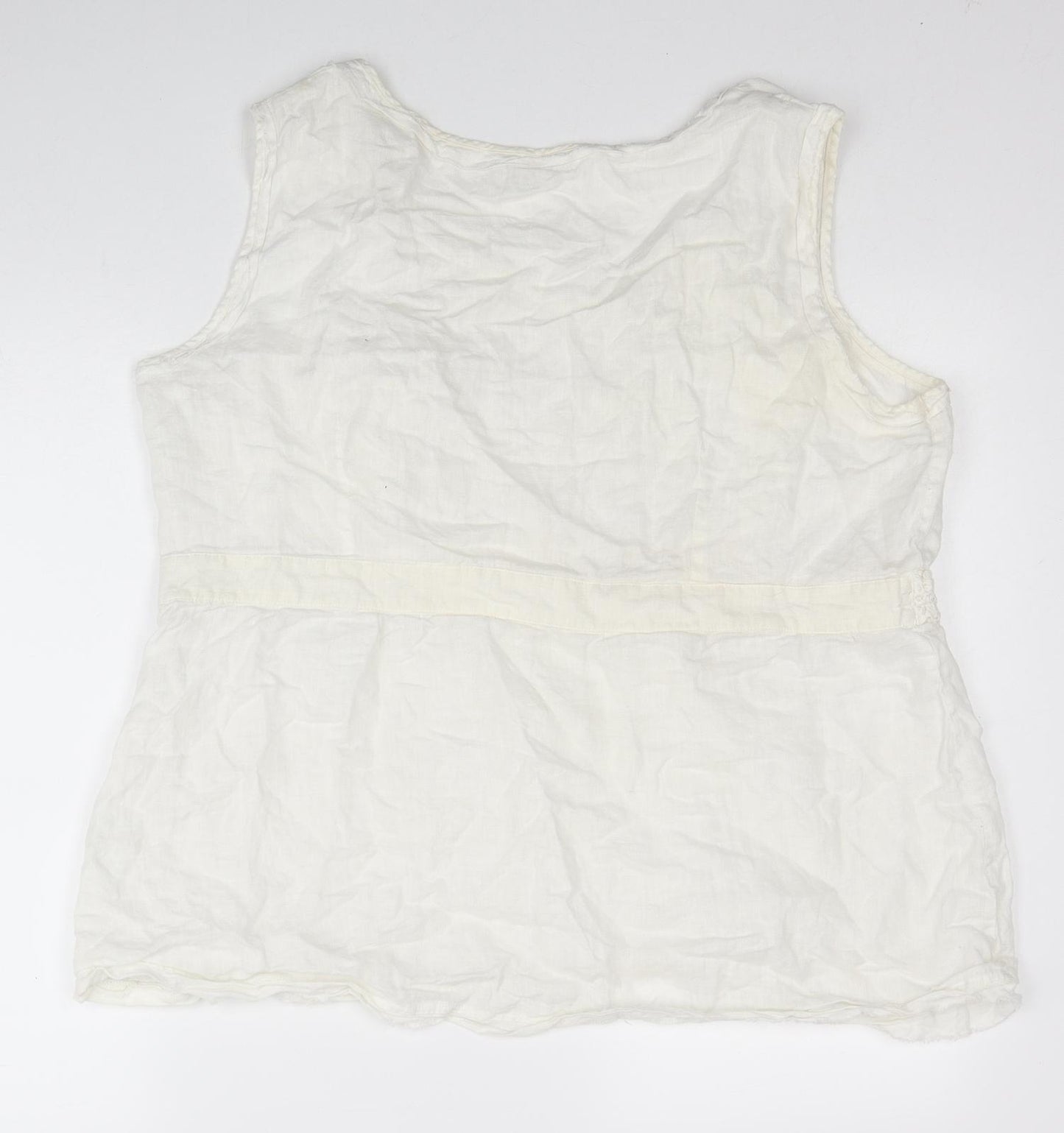 Per Una Womens Ivory Linen Basic Tank Size 22 Scoop Neck - Lace Detail