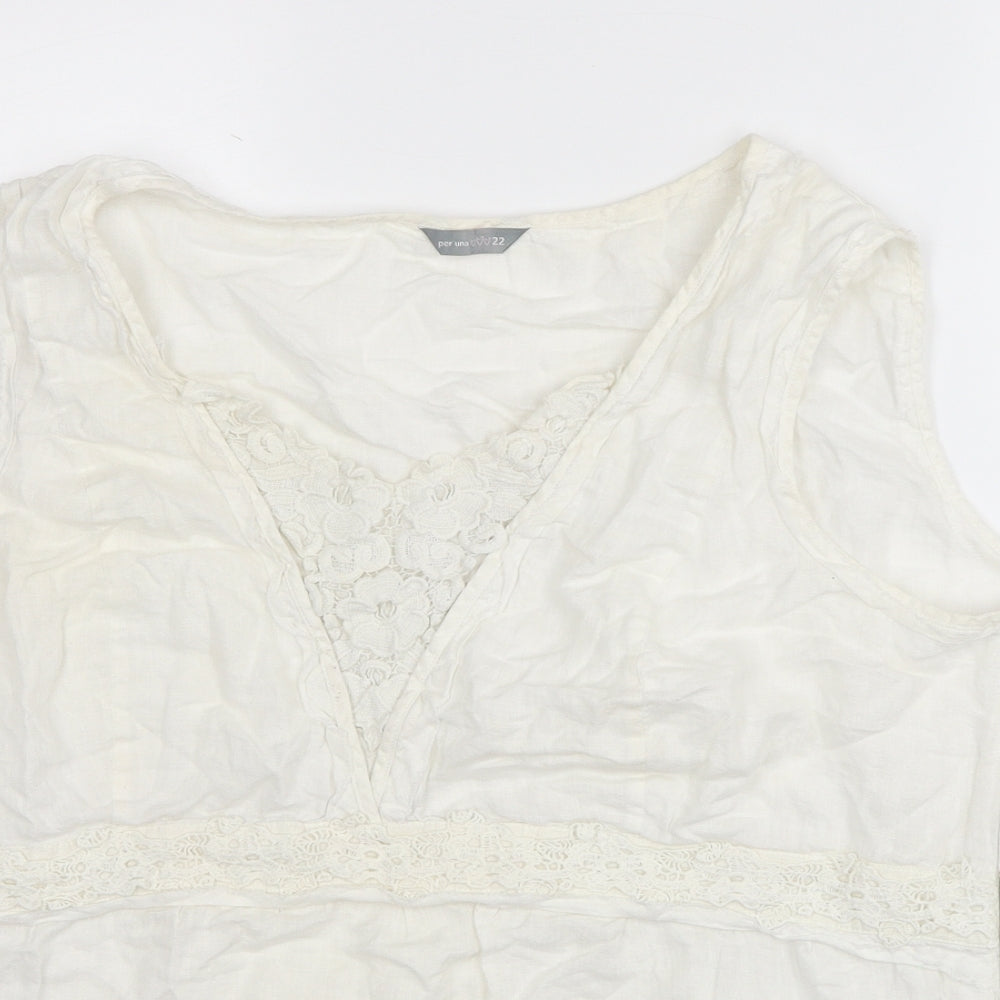 Per Una Womens Ivory Linen Basic Tank Size 22 Scoop Neck - Lace Detail