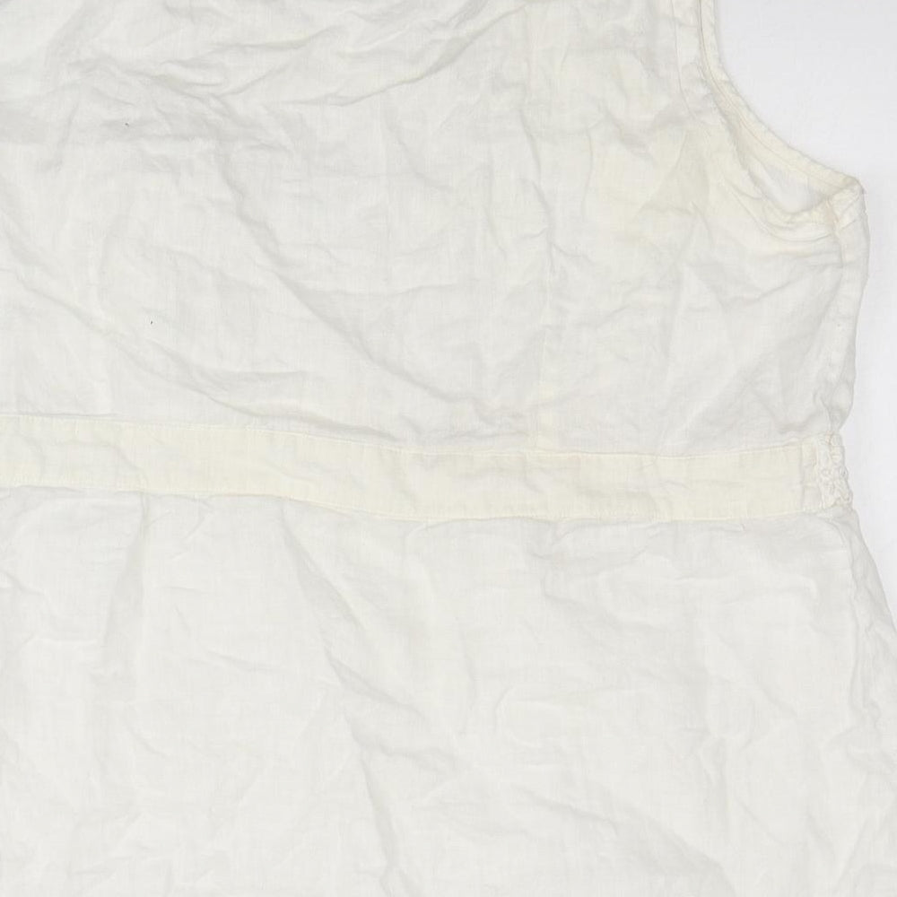 Per Una Womens Ivory Linen Basic Tank Size 22 Scoop Neck - Lace Detail