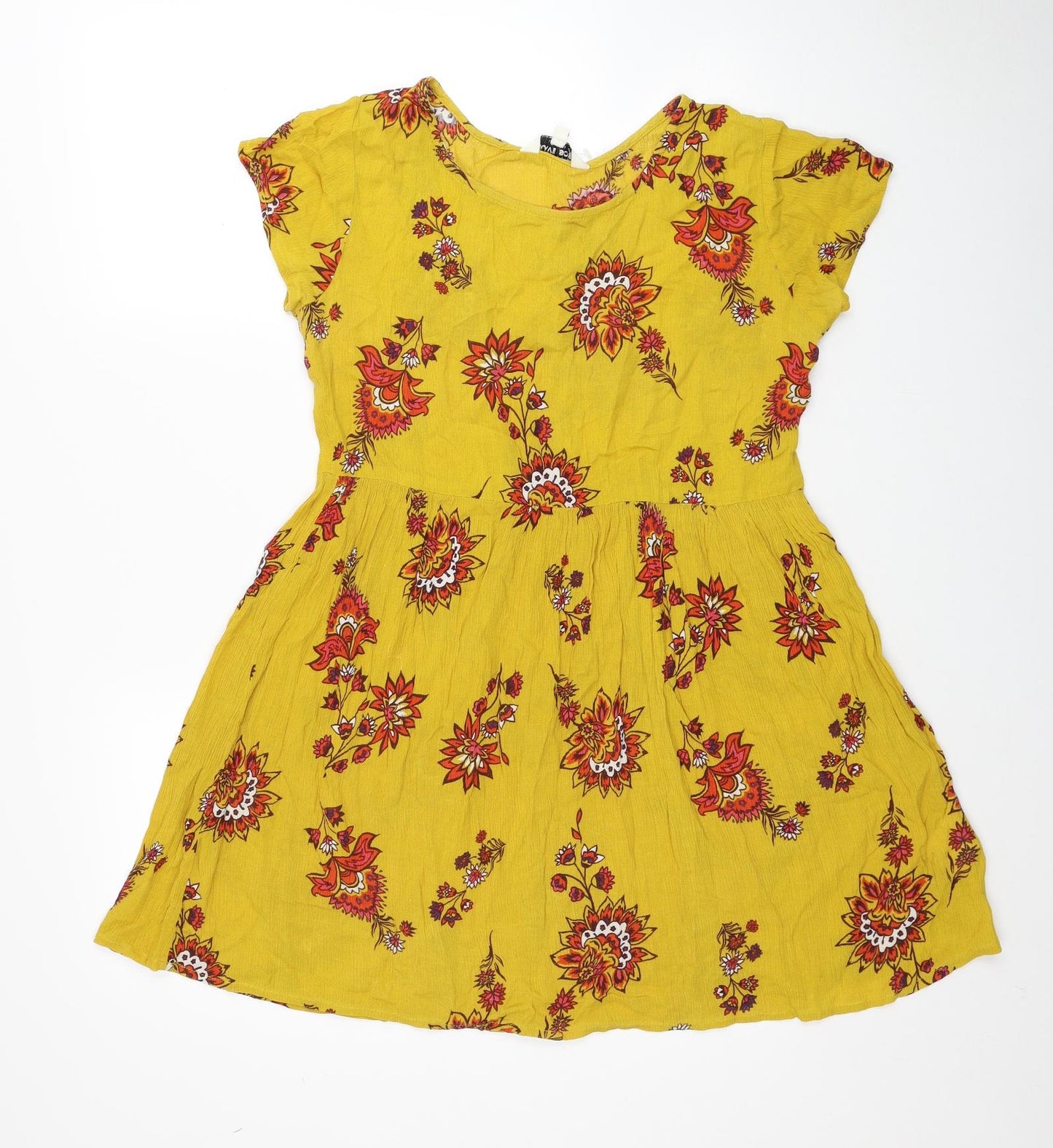Brave Soul Womens Yellow Floral Viscose Mini Size XS Boat Neck Pullover