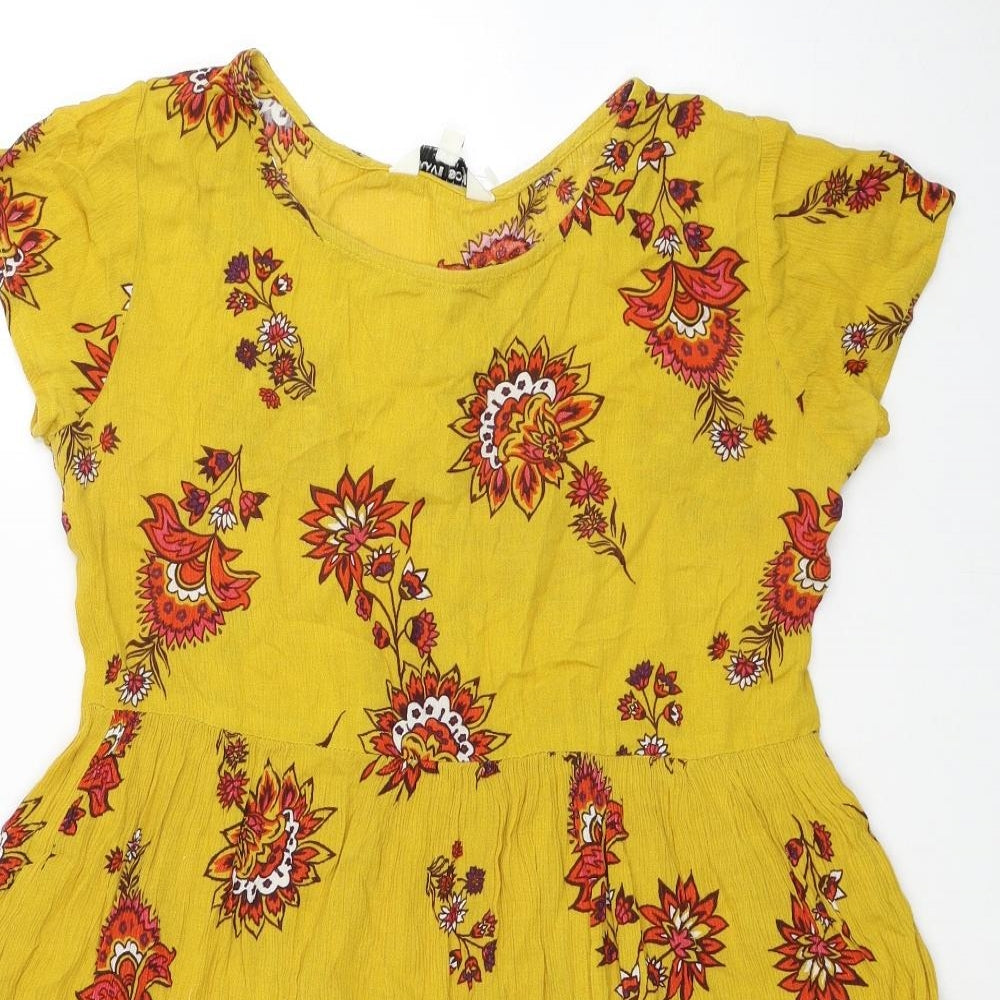 Brave Soul Womens Yellow Floral Viscose Mini Size XS Boat Neck Pullover