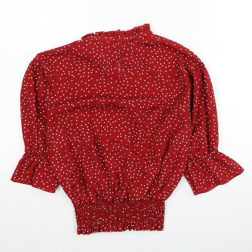 Radarista Womens Red Polka Dot Polyester Basic Blouse Size M Mock Neck