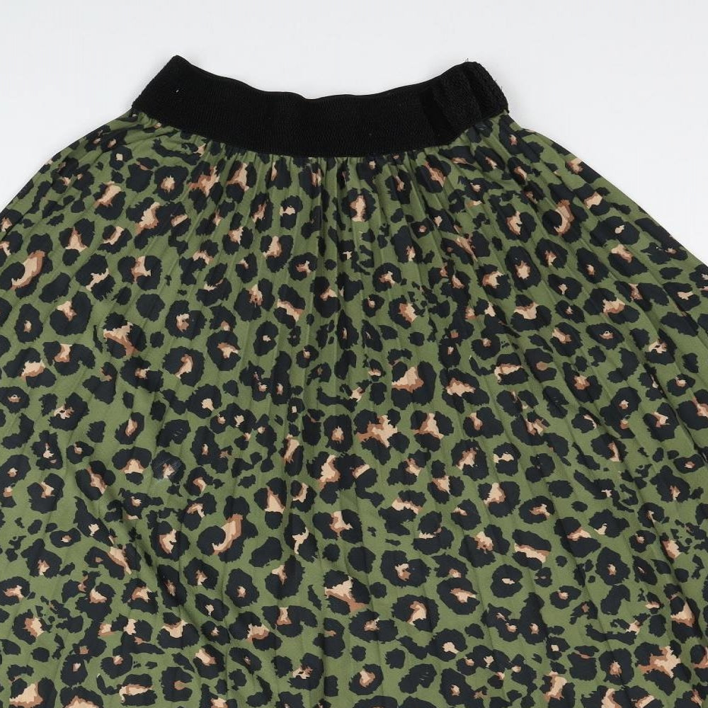 Made in Italy Womens Green Animal Print Viscose Flare Skirt One Size