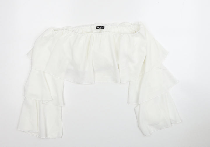 SheIn Womens White Polyester Cropped Blouse Size S Off the Shoulder