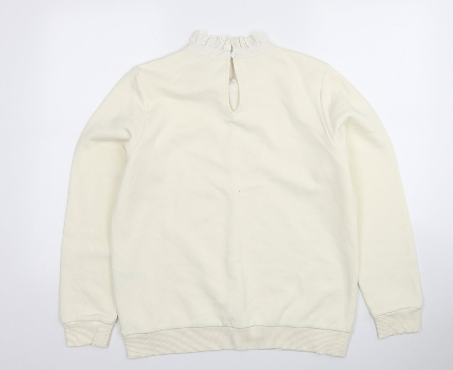 Marks and Spencer Womens Ivory Cotton Pullover Sweatshirt Size 14 Pullover - Embroidery on Collar