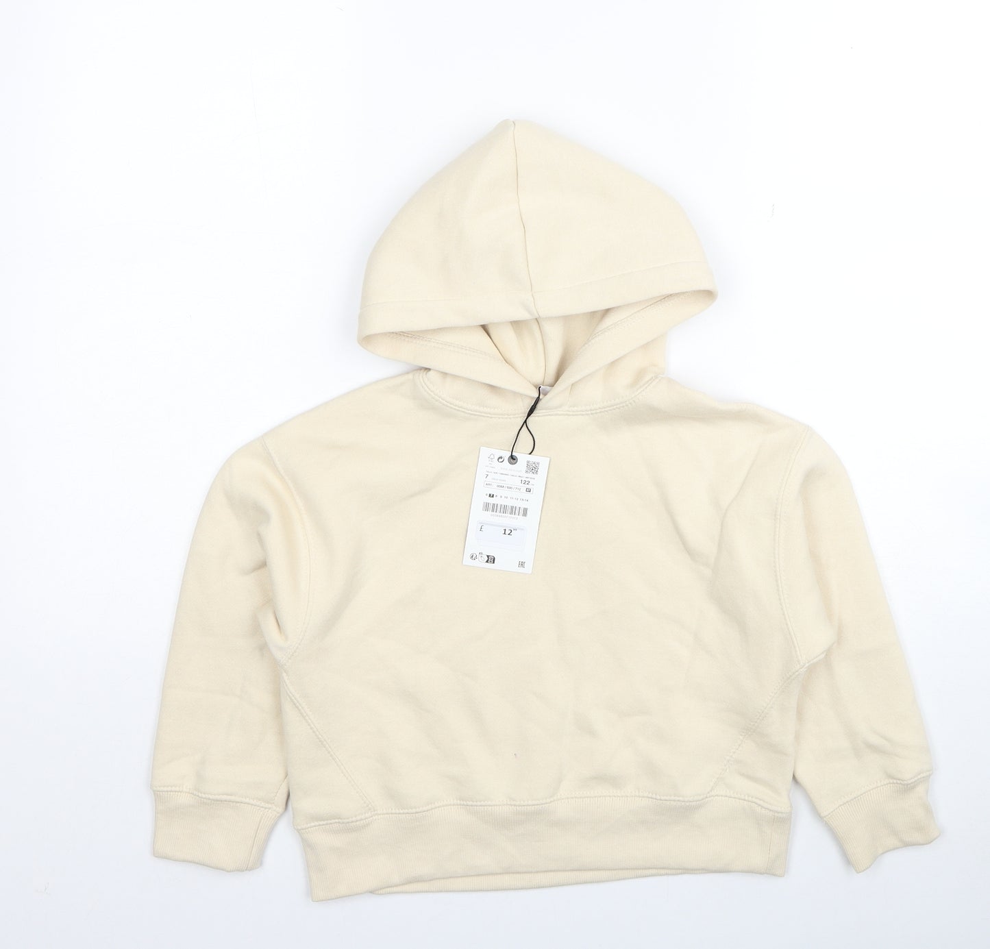 Zara Girls Beige Cotton Pullover Hoodie Size 7 Years Pullover