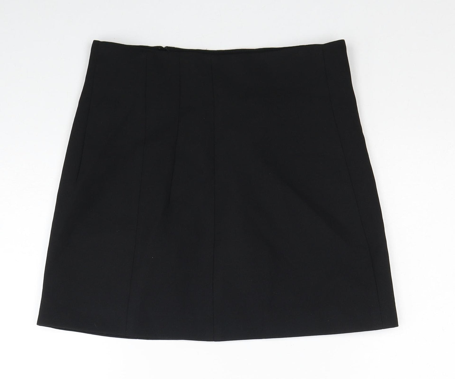 Zara Womens Black Polyester A-Line Skirt Size S Zip