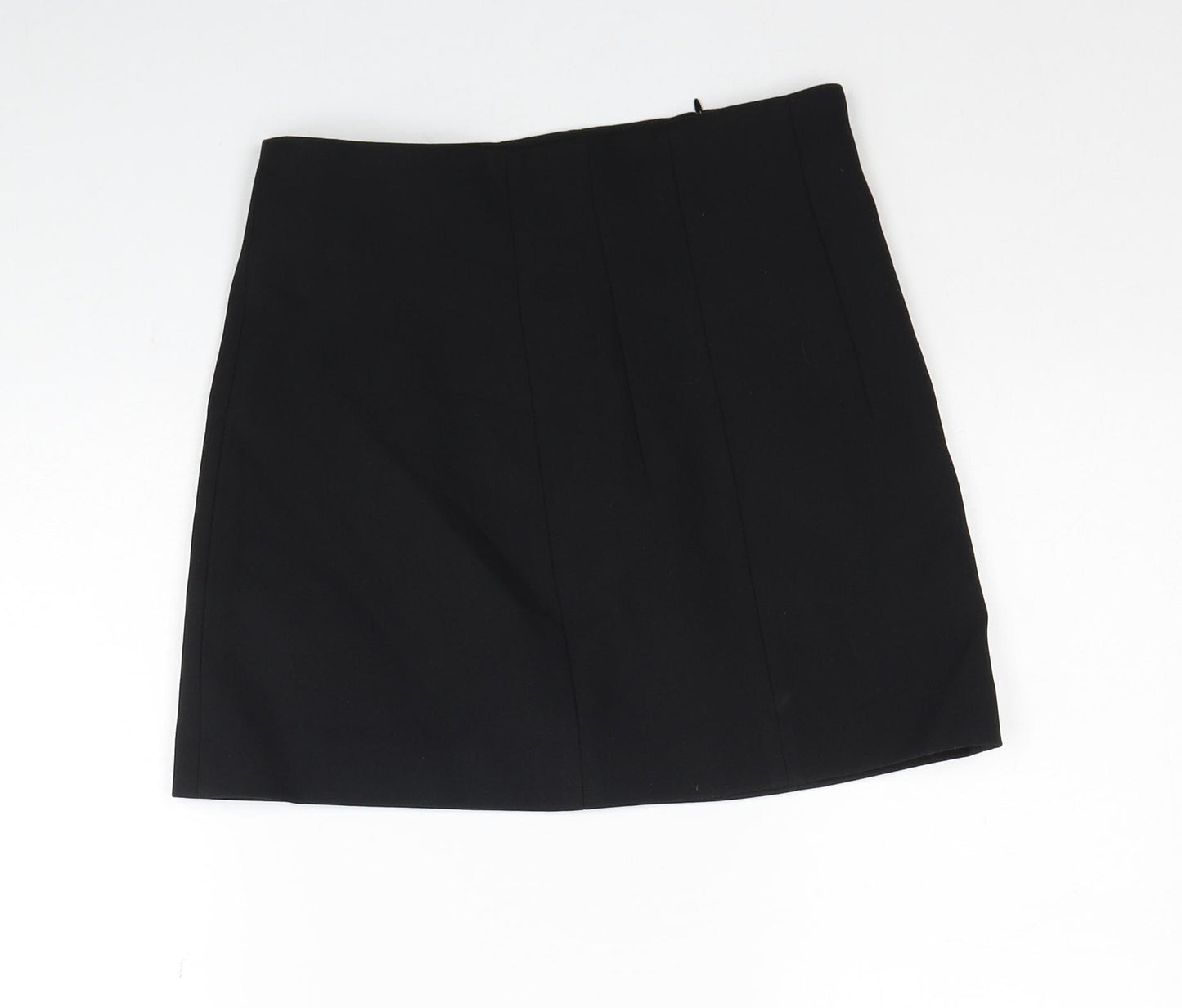 Zara Womens Black Polyester A-Line Skirt Size S Zip