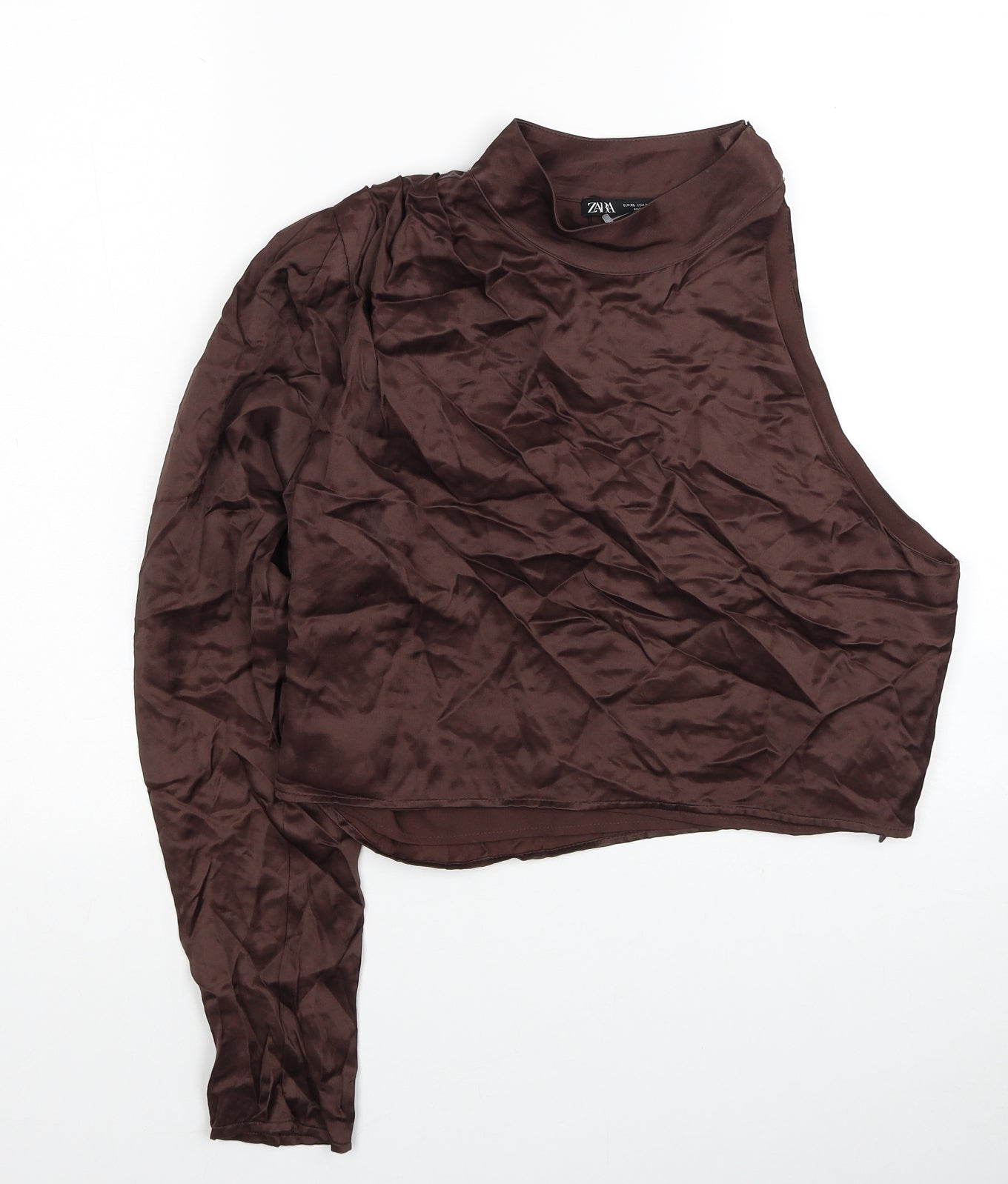 Zara Womens Brown Viscose Basic Blouse Size XL One Shoulder