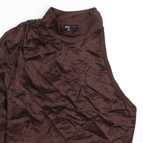 Zara Womens Brown Viscose Basic Blouse Size XL One Shoulder