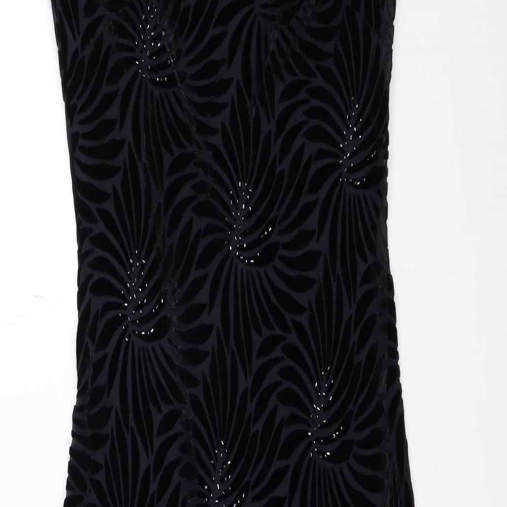 CC Womens Black Geometric Viscose A-Line Size 10 Boat Neck Pullover