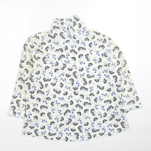 M&Co Womens White Geometric Polyester Basic Blouse Size 16 Collared