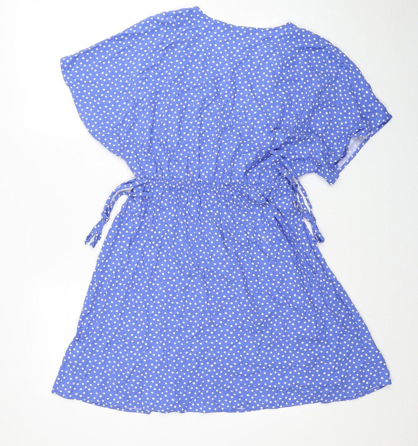 Marks and Spencer Womens Blue Polka Dot Viscose Fit & Flare Size 10 V-Neck Pullover