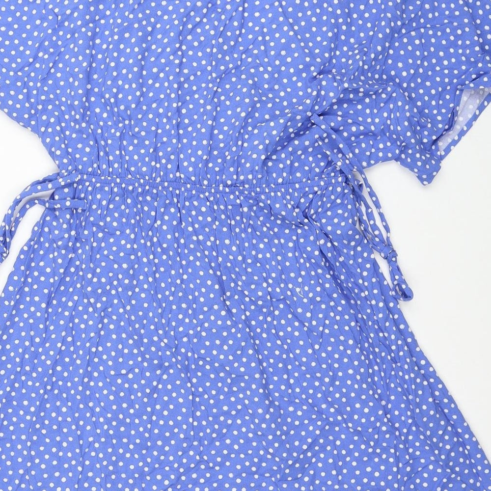 Marks and Spencer Womens Blue Polka Dot Viscose Fit & Flare Size 10 V-Neck Pullover
