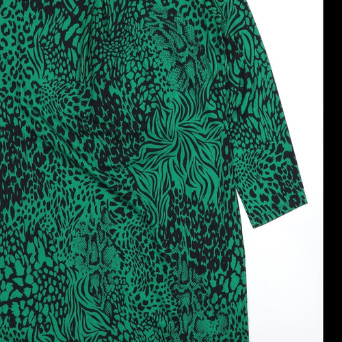 Together Womens Green Geometric Polyester Shirt Dress Size 10 Collared Button