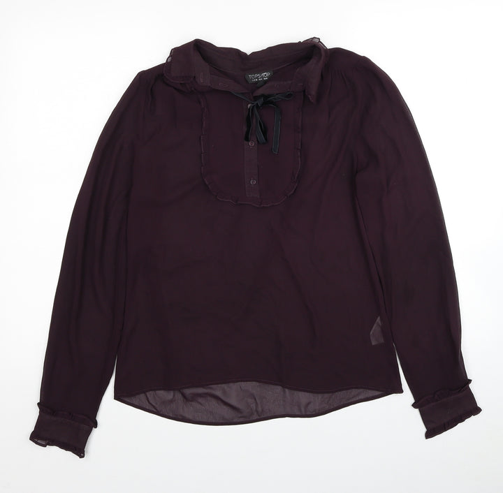 Topshop Womens Red Polyester Basic Blouse Size 8 Collared