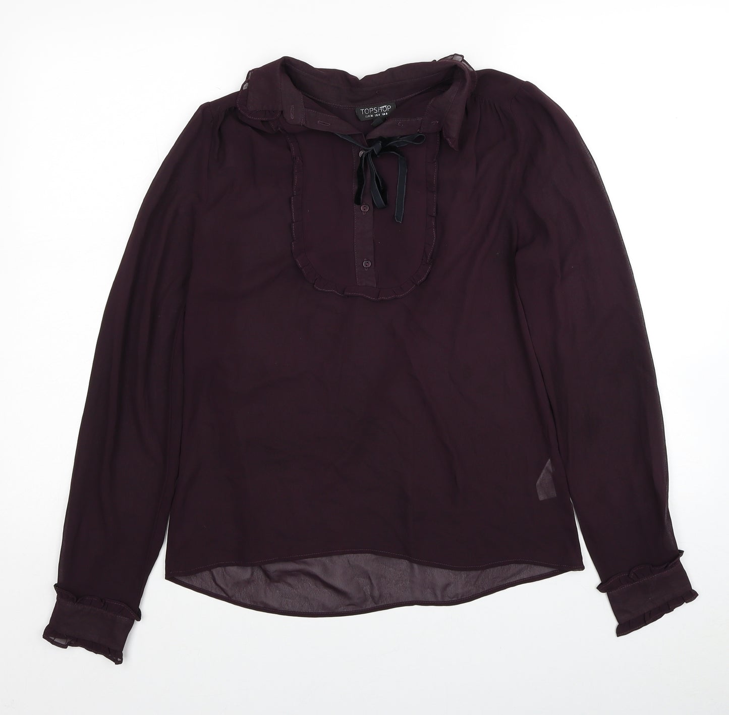 Topshop Womens Red Polyester Basic Blouse Size 8 Collared