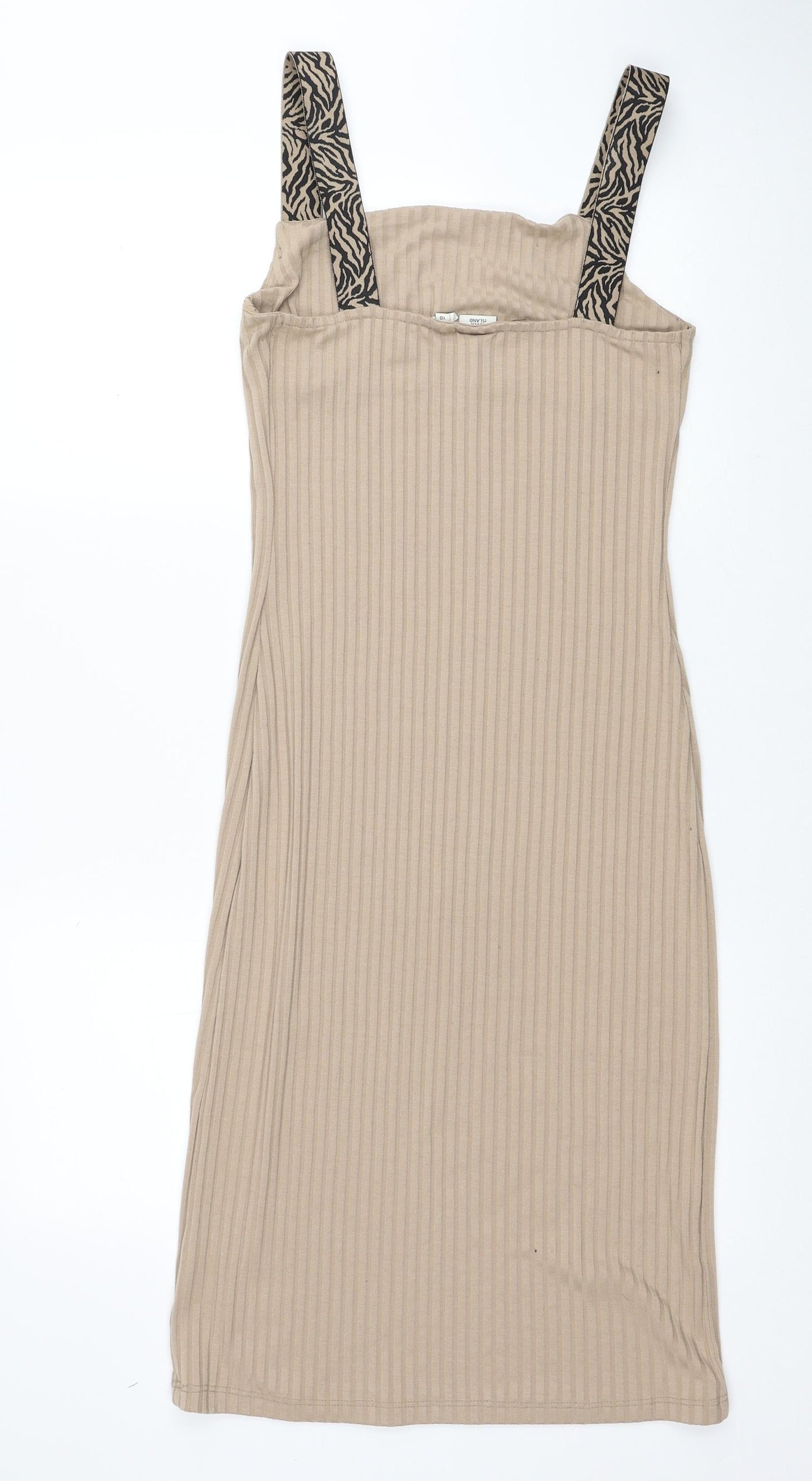 River Island Womens Beige Polyester Jumper Dress Size 10 Square Neck Pullover - Ribbed
