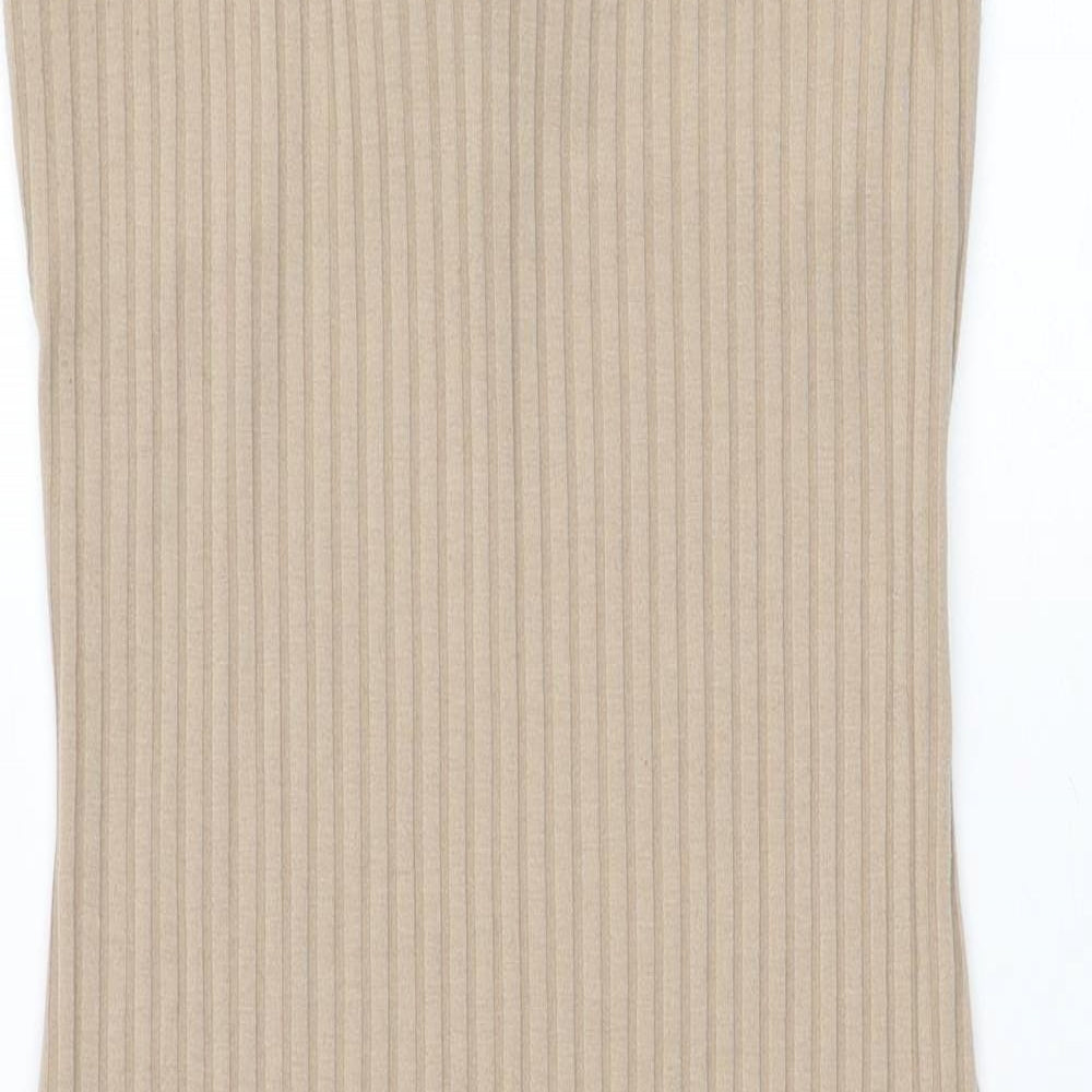 River Island Womens Beige Polyester Jumper Dress Size 10 Square Neck Pullover - Ribbed