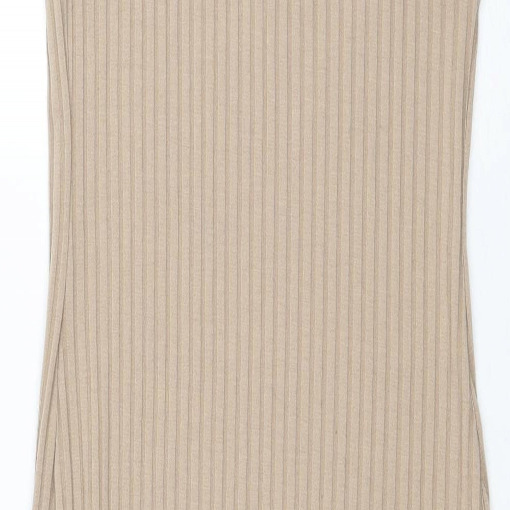 River Island Womens Beige Polyester Jumper Dress Size 10 Square Neck Pullover - Ribbed