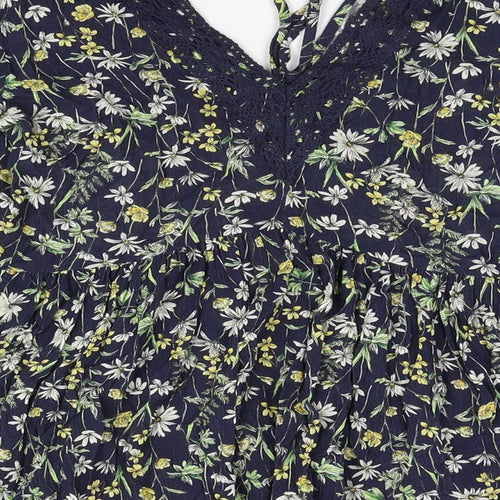 F&F Womens Blue Floral Viscose Basic Blouse Size 6 V-Neck