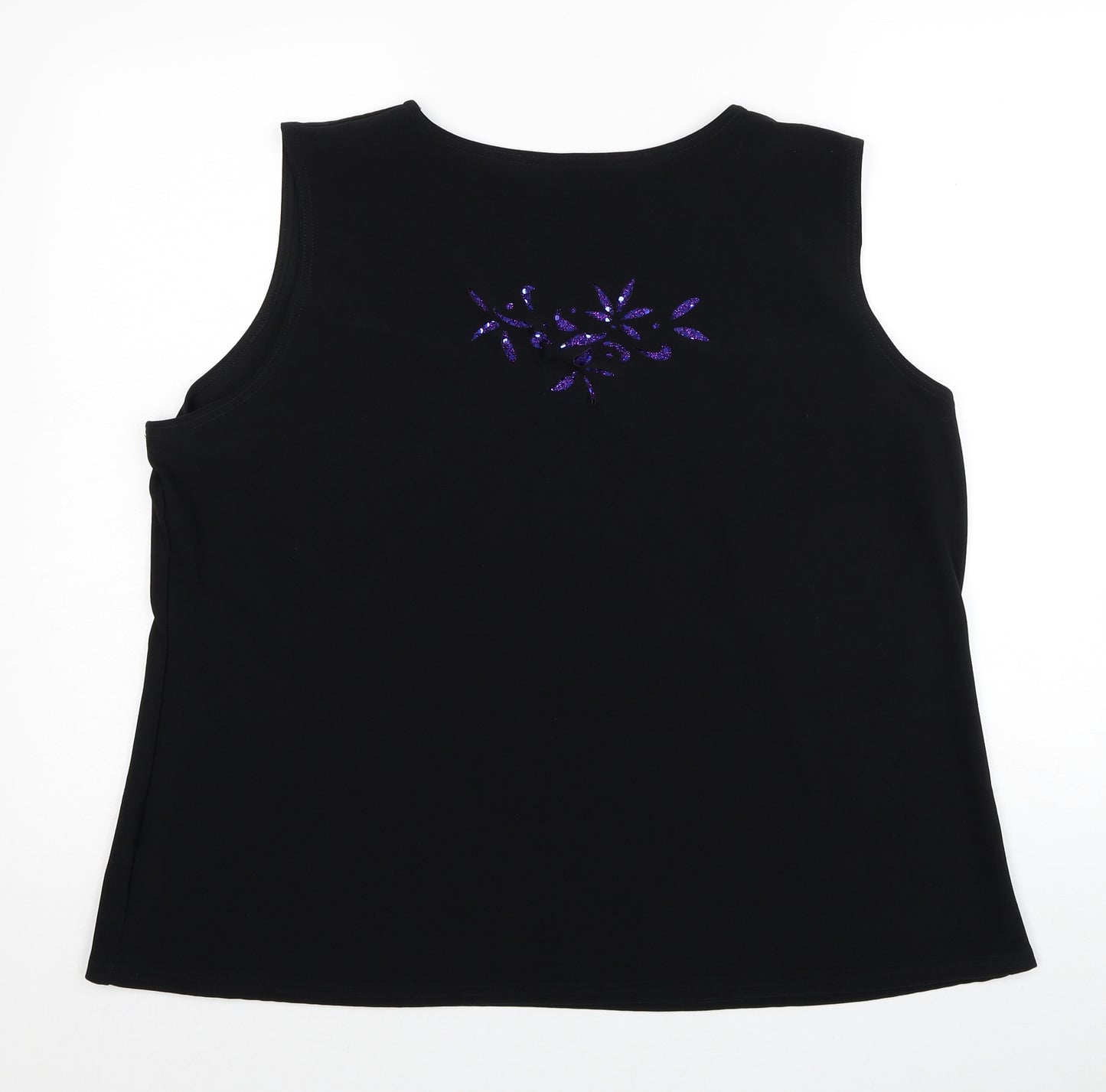 Anne Smith Womens Black Floral Polyester Basic Tank Size 3XL Round Neck