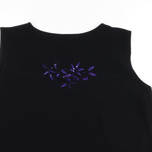Anne Smith Womens Black Floral Polyester Basic Tank Size 3XL Round Neck