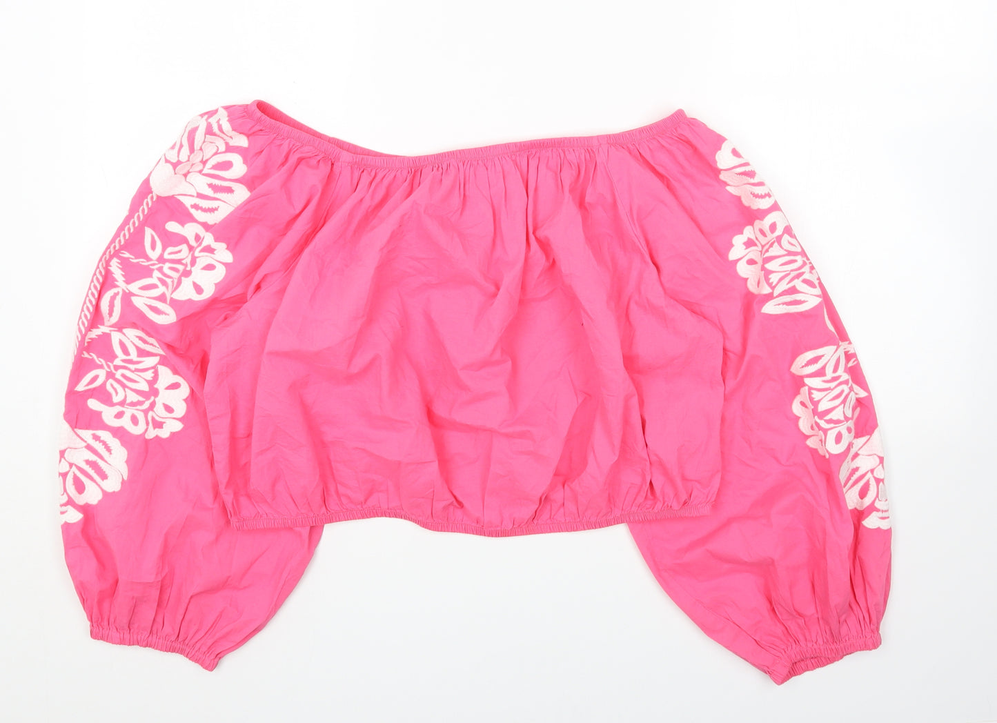 Marks and Spencer Womens Pink Cotton Cropped Blouse Size 20 Boat Neck - Flower Detail