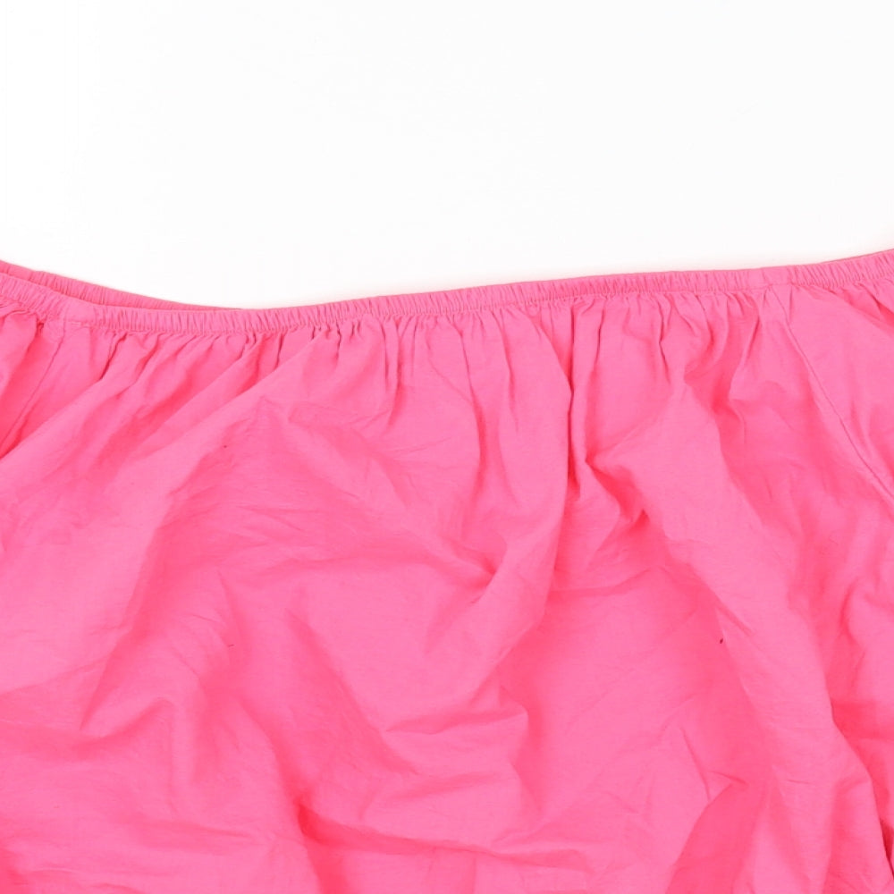 Marks and Spencer Womens Pink Cotton Cropped Blouse Size 20 Boat Neck - Flower Detail