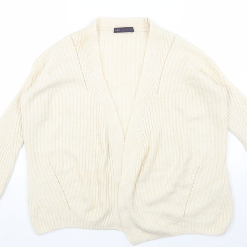 Marks and Spencer Womens White V-Neck Acrylic Cardigan Jumper Size S