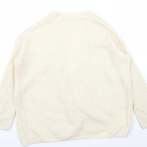 Marks and Spencer Womens White V-Neck Acrylic Cardigan Jumper Size S