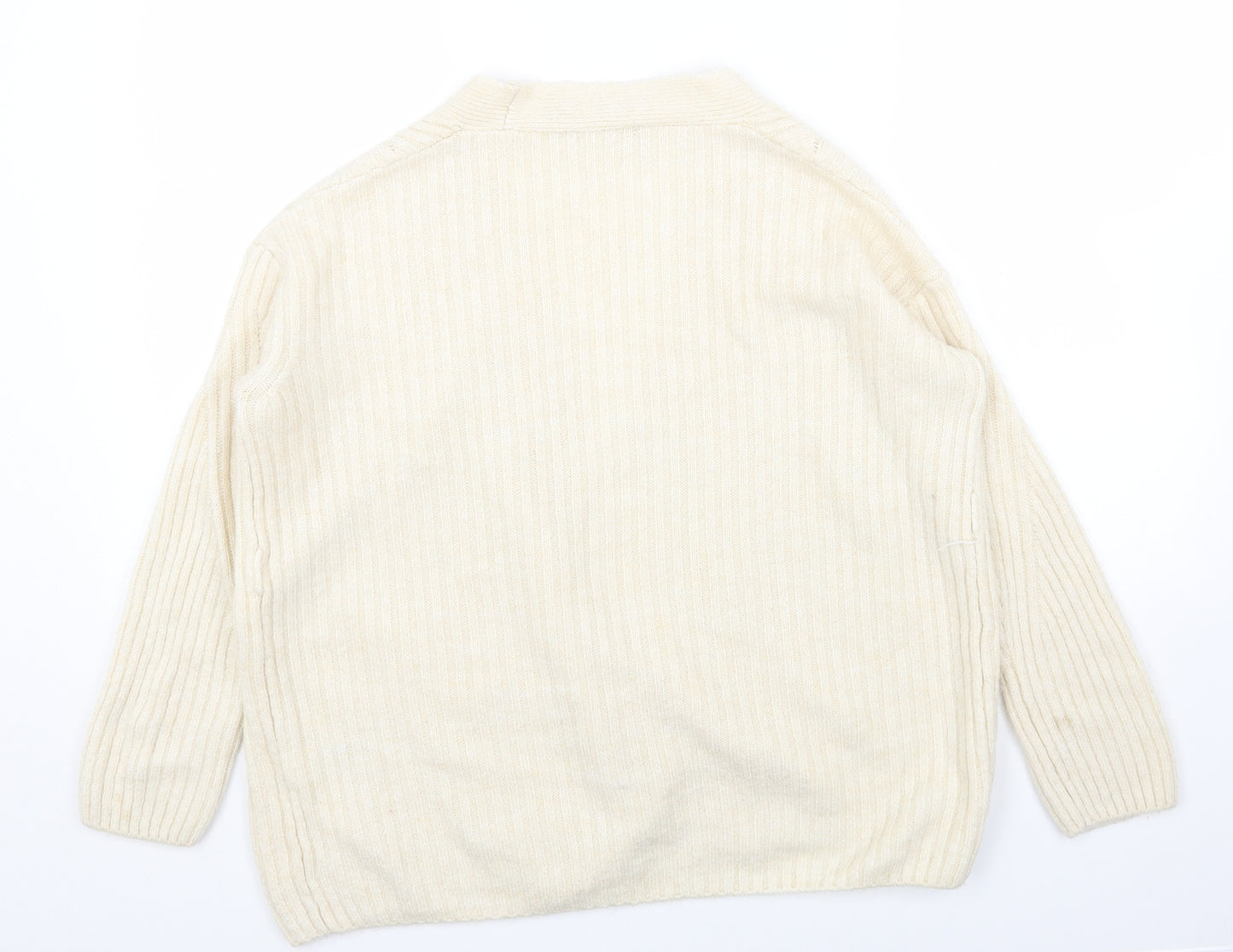 Marks and Spencer Womens White V-Neck Acrylic Cardigan Jumper Size S