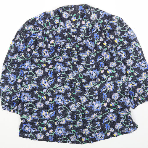 Marks and Spencer Womens Multicoloured Floral Cotton Basic Button-Up Size 8 Round Neck